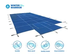 LINERWORLD.COM Winter Warrior Mesh Inground Safety Pool Cover 20’x40′ with Center End Step Arctic Blue