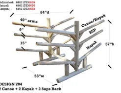 Log Kayak Rack 2 Canoe + 2 Kayak + 2 SUPS Rack Unfinished