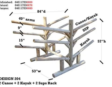 Log Kayak Rack 2 Canoe + 2 Kayak + 2 SUPS Rack Natural