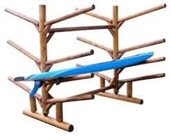 Log Kayak Rack 5 Kayak or Canoe Plus 2 SUP or Surfboard Unfinished