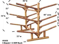 Log Kayak Rack 5 Kayak or Canoe Plus 2 SUP or Surfboard Unfinished