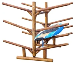 Log Kayak Rack 5 Kayak or Canoe Plus 2 SUP or Surfboard Canyon Brown Finish