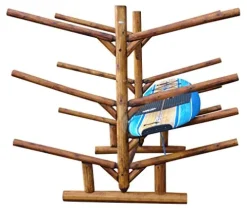 Log Kayak Rack 5 Kayak or Canoe Plus 2 SUP or Surfboard Canyon Brown Finish