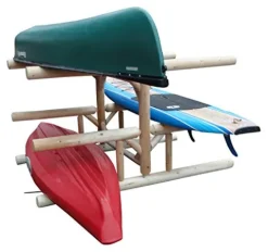 Log Kayak Rack 1 Paddle Boat Plus 2 Canoes Plus 2 Kayak or SUP Rack Natural