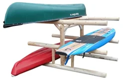Log Kayak Rack 1 Paddle Boat Plus 2 Canoes Plus 2 Kayak or SUP Rack Natural