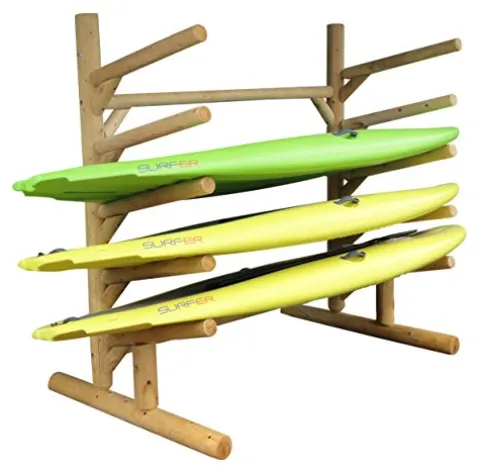 Log Kayak Rack 5 Place 1 Sided SUP Natural
