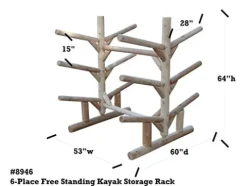 Log Kayak Rack 6 Place Freestanding Kayak and SUP Storage Rack Unfinished