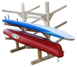 Log Kayak Rack 6 Place Freestanding Kayak and SUP Storage Rack Unfinished