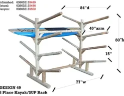 Log Kayak Rack 8 Place Kayak or SUP Rack Natural Finish