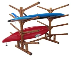 Log Kayak Rack 8 Place Kayak or SUP Rack Natural Finish