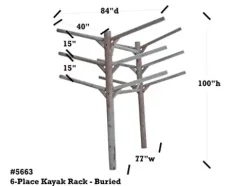 Log Kayak Rack 6 Place Kayak and SUP Board Rack Buried in ground Natural Finish Natural