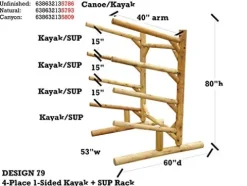 Log Kayak Rack 4 Place One Sided Kayak and SUP Rack Unfinished
