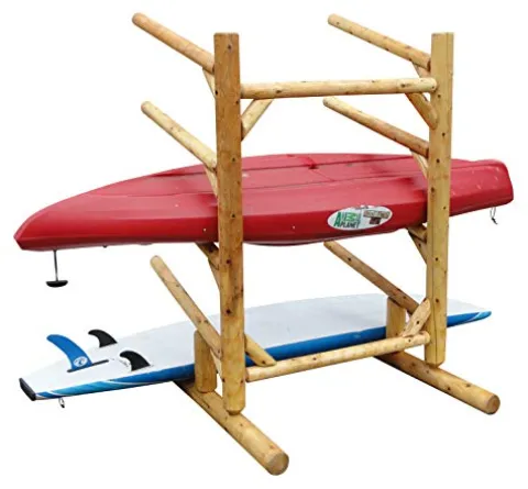 Log Kayak Rack 4 Place One Sided Kayak and SUP Rack Unfinished