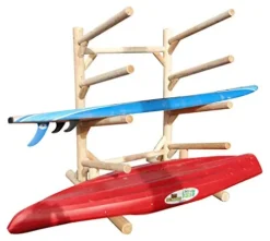 Log Kayak Rack 4 Place One Sided Kayak and SUP Rack Unfinished