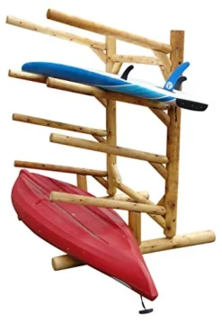 Log Kayak Rack 4 Place One Sided Kayak and SUP Rack Unfinished