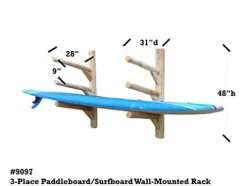 Log Kayak Rack 3 Place SUP and Surfboard Wall-Mounted Rack Canyon Brown
