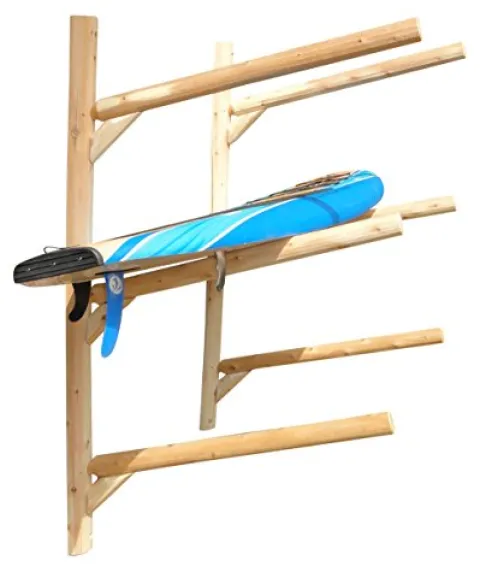 Log Kayak Rack 3 Place Wall Mount Kayak Canoe SUP Rack Canyon Brown Finish
