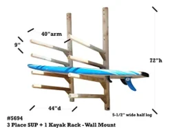 Log Kayak Rack 3 SUP Surfboard Plus 1 Kayak Wall Rack Canyon Brown