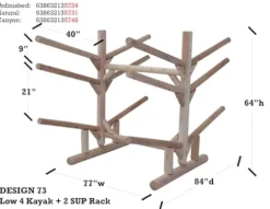 Log Kayak Rack Cedar 4 Kayak + 2 SUP Storage Rack Unfinished