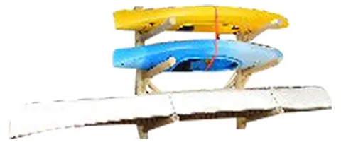 Log Kayak Rack Dock Mounted 1 Canoe Plus 2 Kayak or SUP Log Rack Unfinished