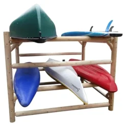 Log Kayak Rack 12-Kayak or Multiple Canoe and Kayak Storage Rack Natural