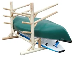 Log Kayak Rack Low 2 SUP Plus 2 Kayak Rack One Sided with Pegs Canyon Brown