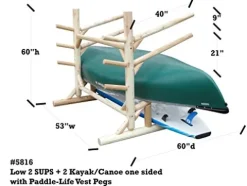 Log Kayak Rack Low 2 SUP Plus 2 Kayak Rack One Sided with Pegs Canyon Brown