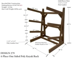 Log Kayak Rack One Sided Recycled Poly Kayak Rack Weatherproof Nutmeg Brown