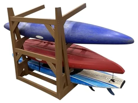 Log Kayak Rack One Sided Recycled Poly Kayak Rack Weatherproof Nutmeg Brown