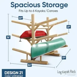 Log Kayak Rack 6-Place Freestanding Kayak/Canoe Storage Unfinished