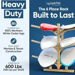 Log Kayak Rack 6-Place Freestanding Kayak/Canoe Storage Unfinished
