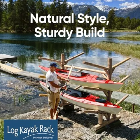 Log Kayak Rack 6-Place Freestanding Storage Rack Unfinished+ Anchor Kit