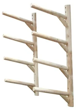 Log Kayak Rack 4-Place Kayak/SUP Wall-Mounted Rack Unfinished
