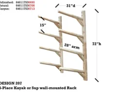 Log Kayak Rack 4-Place Kayak/SUP Wall-Mounted Rack Canyon Brown