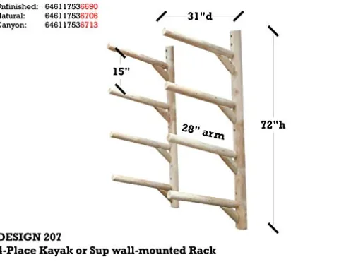 Log Kayak Rack 4-Place Kayak/SUP Wall-Mounted Rack Canyon Brown