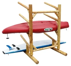 Log Kayak Rack 4-place One-sided Kayak and SUP Rack Natural