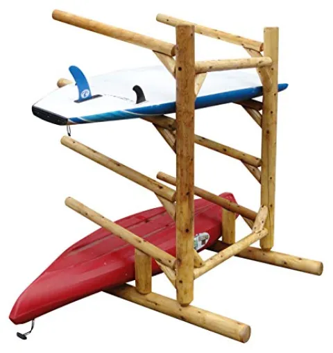 Log Kayak Rack 4-place One-sided Kayak and SUP Rack Natural