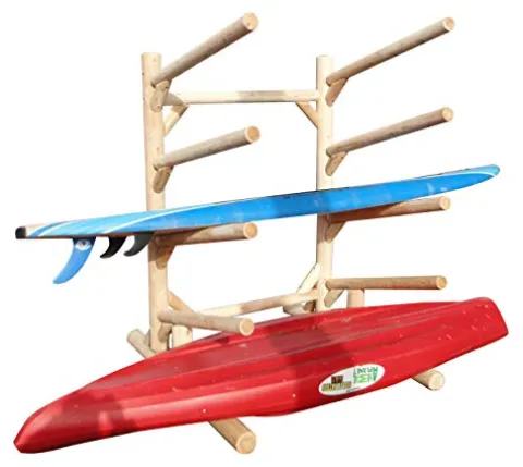 Log Kayak Rack 4-place One-sided Kayak and SUP Rack Natural