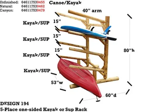 Log Kayak Rack 5-Place 1-Sided Kayak/SUP Rack Unfinished