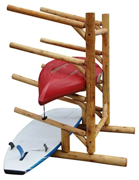 Log Kayak Rack 5-Place 1-Sided Kayak/SUP Rack Natural