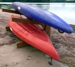 Log Kayak Rack Recycled Poly Kayak Rack Weatherproof Storage System Nutmeg Brown