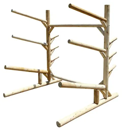 Log Kayak Rack Sunfish Sailboat + 3 Canoes or Kayaks with Boom Rack Natural