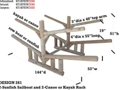 Log Kayak Rack 2-Sunfish Sailboat + 2 Canoes or Kayaks Natural