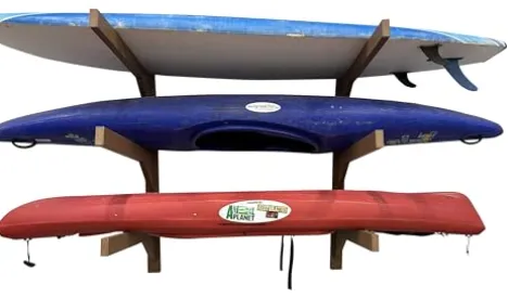 Log Kayak Rack Wall Kayak Holder Recycled Plastic Surfboard Rack Nutmeg Brown