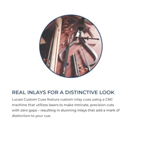 LUCASI Custom 58″ 2-Piece Pool Cue with Upgraded Low Deflection Shaft, Blue Luster Inlays, Black