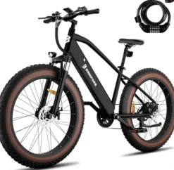 Luckeep 1200W Electric Mountain Bike with Lock, 26″ Fat Tire, 48V Battery