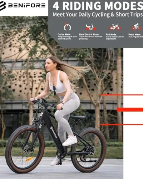 Luckeep 1200W Electric Mountain Bike with Lock, 26″ Fat Tire, 48V Battery