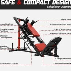 Mappding Leg Press Hack Squat Machine with Linear Bearing Red Cushion
