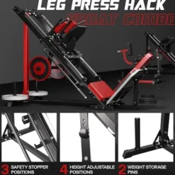 Mappding Leg Press Hack Squat Machine with Linear Bearing Red Cushion