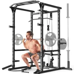 Mappding Power Cage Black Multi-Functional Power Rack with J-Hooks, Dip Handles, Landmine Attachment and Cable Pulley System Q2 Black